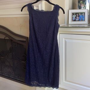 Adrianna Papell sleeveless navy lace shift dress